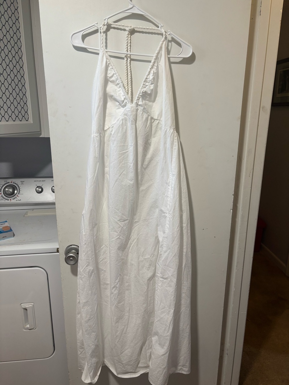 Xirena Maggie Maxi Dress Halter White Cotton Braided Tie Neck Smocked Back Sz XL